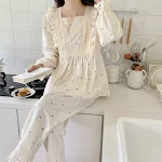 Süßes Polka Dot Spitze Baumwolle Langarm Pyjama Set für Damen. Bequem und stilvoll schlafen in diesem bezaubernden Pyjama. — foto 13