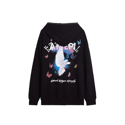 Title 1, Black pullover loose long sleeve hooded sweatshirt