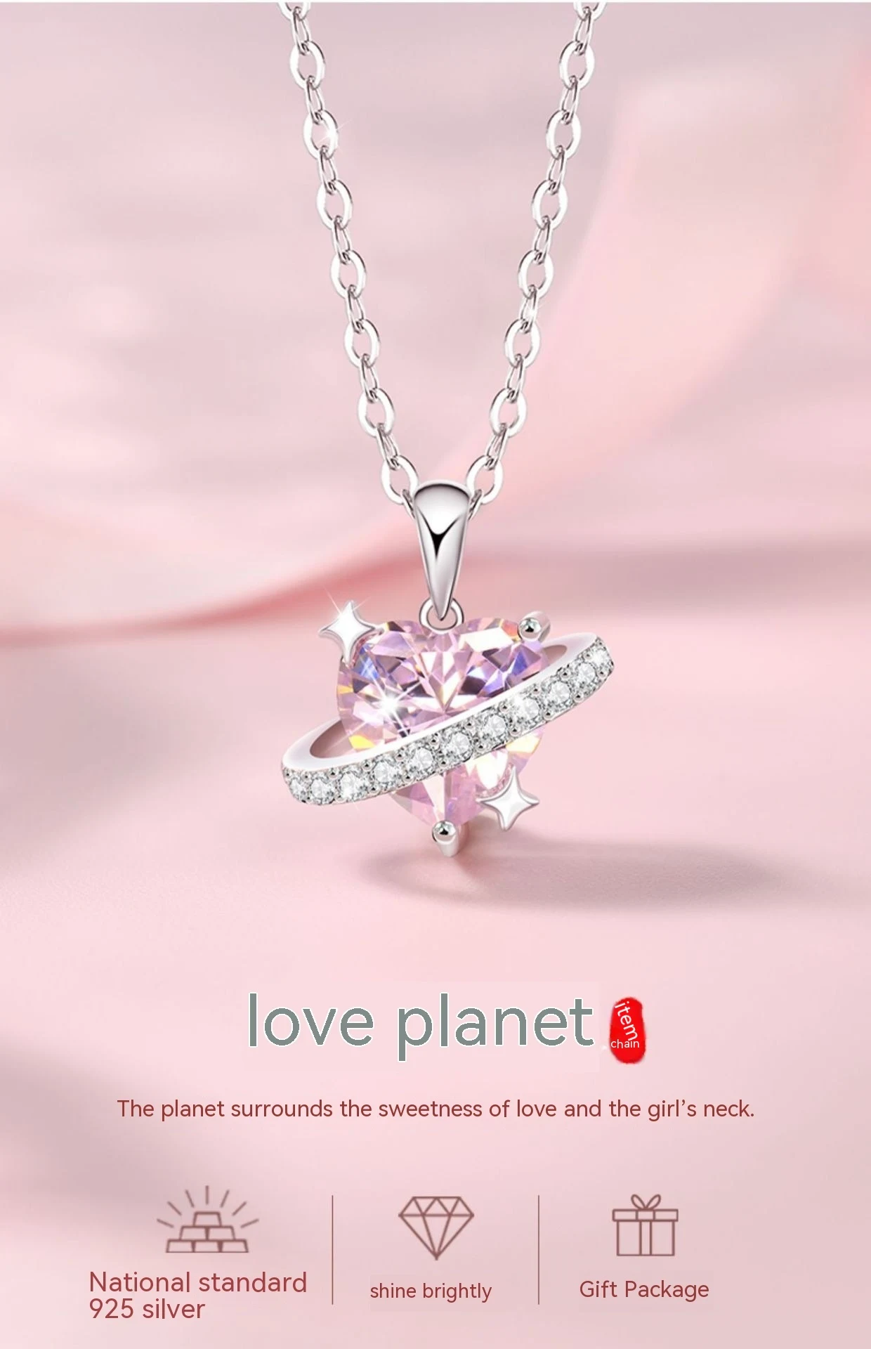 Title 2, Colar Love Planet Prata 925 Coração Delicado Co...