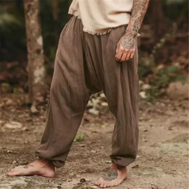 Men's Cotton and Linen Pure Color Tied Loose Casual Trousers. Comfortable, breathable pants perfect for everyday relaxed — photo 13