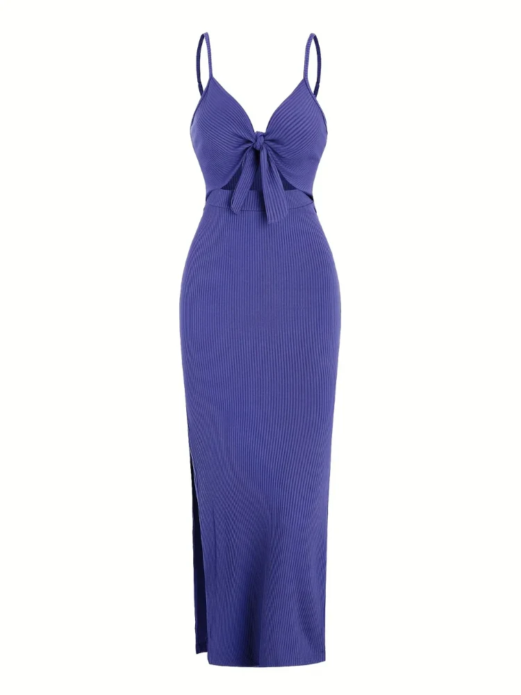 Women's Fashion Suspenders Slit Slim-fitting Dress — photo 2