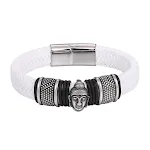 Pulseira de couro Buda Sakyamuni com fecho magnético de aço inoxidável, pulseira preta ou marrom, elegância e espiritualidade. — foto 5