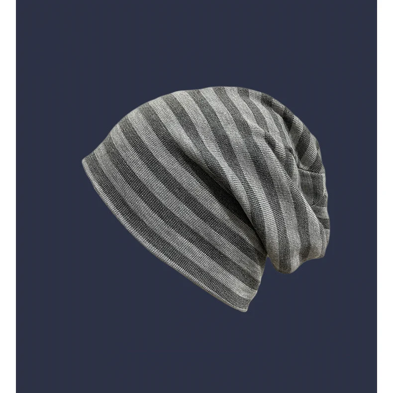 Female Autumn And Winter Warm Black And White Striped Pile Hat — photo 1