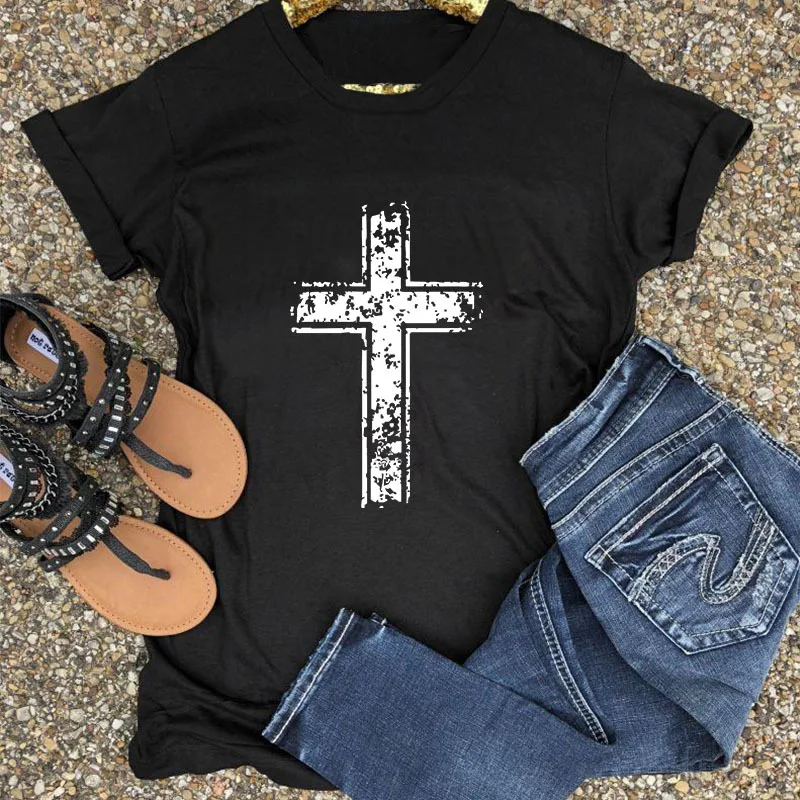 Camiseta feminina de manga curta de algodão cruzado — foto 2