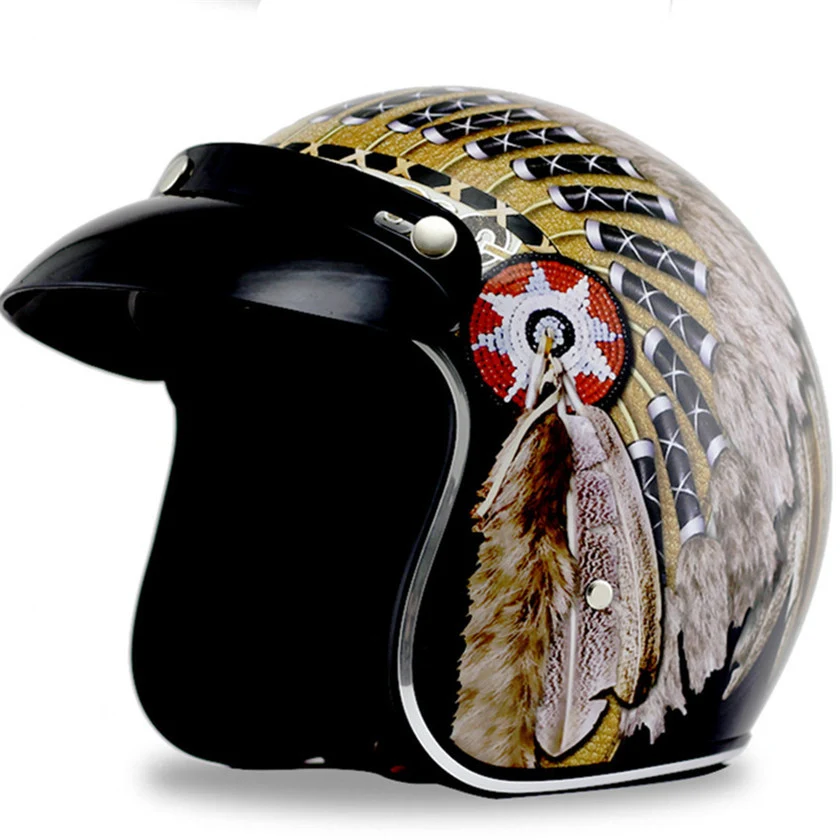 Personality Pattern Half Helmet Retro Helmet for Electric Cars Double D Buckle Men and Women Safe Riding Stylish Design — photo 8