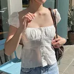 Ins Sweet Cool Cardigan T-shirt met vierkante kraag en borst voor dames — foto 18