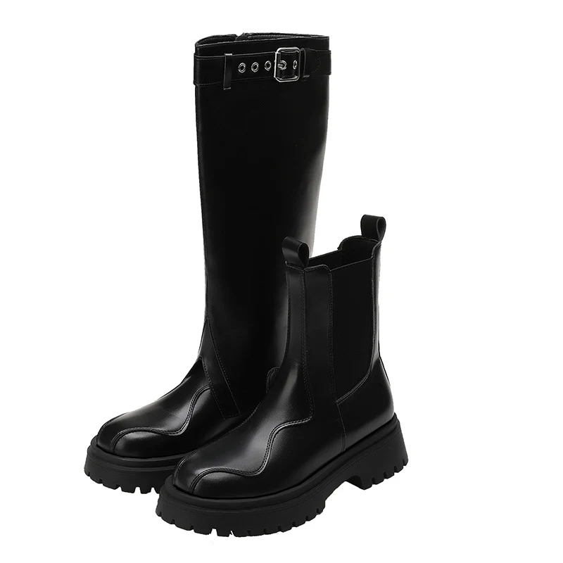 Botas femininas de cano alto com base muffin, ponta redonda e elasticidade. Conforto e estilo para seus looks! — foto 2