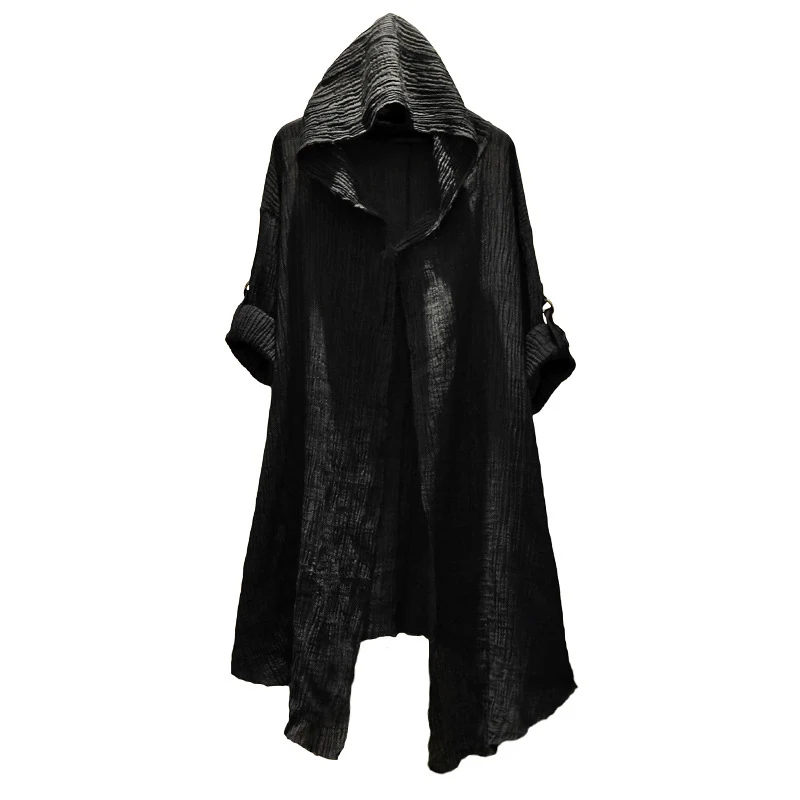Long Hooded Crumpled Linen Shirt for Men and Women. Offers relaxed comfort and style, perfect for casual wear and warmer — photo 1
