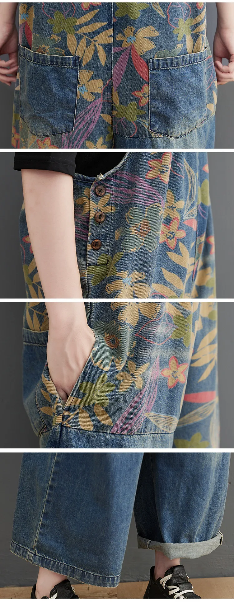 Title 5, Vestido jeans casual retro solto com costura e ...