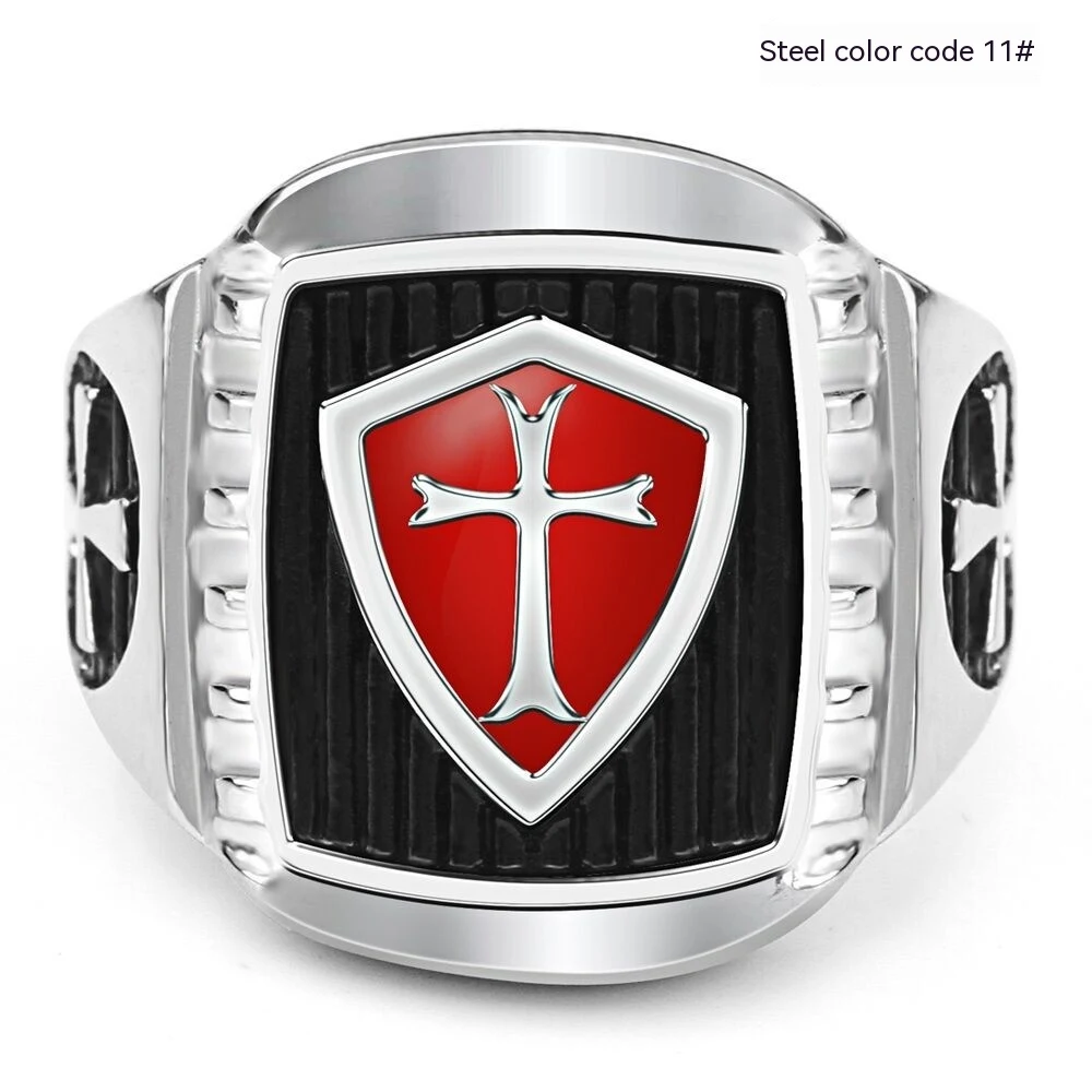 Anel de aço inoxidável personalizado masculino Cruz Vermelha vermelha com gotejamento de óleo vintage. Estilo único! — foto 21
