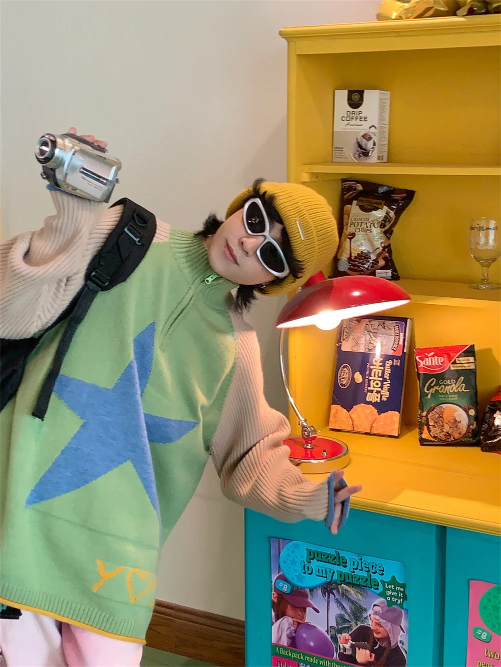 Suéter folgado retrô com gola alta estrela de cinco pontas, casaco de suéter solto, perfeito para um visual casual e confortável. — foto 3