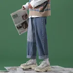 Men's Loose BF Straight Spring and Autumn Wide Leg Stitching Jeans. Comfortable, stylish, and perfect for everyday wear — photo 4