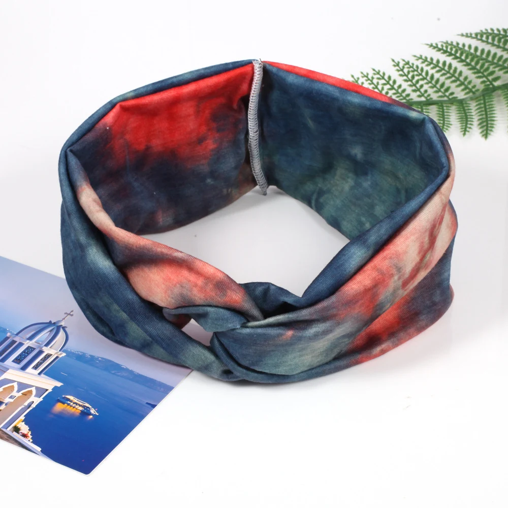 Title 5, Elastic Sports Headband Ladies Tie-dye Cross Ha...