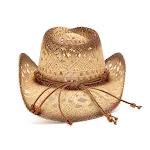 Ausgehöhlter Western Cowboyhut aus atmungsaktivem Stroh. Perfekt für heiße Tage. Genießen Sie den Sommer mit diesem leichten, luftigen Hut. — foto 6