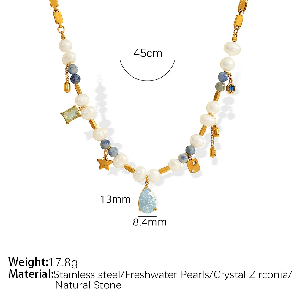 Colar retrô francês de luxo acessível com zircônia, pérola artificial e pedra natural. Elegância com toque vintage e alta qualidade. — foto 1