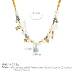 Colar retrô francês de luxo acessível com zircônia, pérola artificial e pedra natural. Elegância com toque vintage e alta qualidade. — foto 1