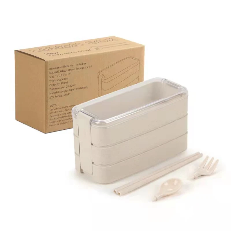 Wheat Straw Japanese Style Creative Three-layer Lunch Box with Spoon, Fork, and Chopsticks for delicious and organized m — photo 3