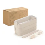 Wheat Straw Japanese Style Creative Three-layer Lunch Box with Spoon, Fork, and Chopsticks for delicious and organized m — photo 3