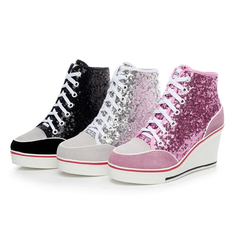 Korean style women's leather high-top casual shoes with heels, large sizes available. Comfortable, stylish footwear for — photo 1