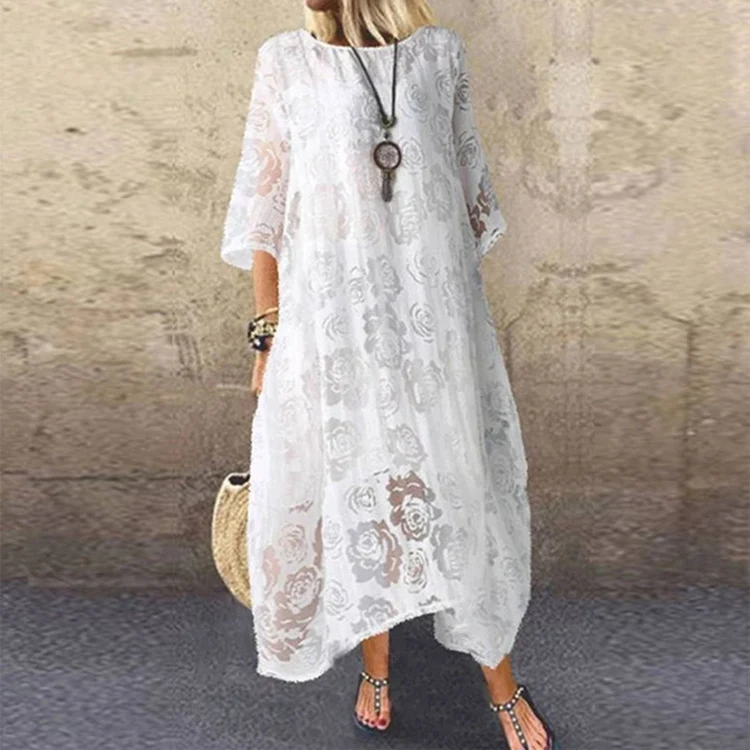 Vestido Largo de Encaje Casual para Mujer Elegante y Cómodo Ideal para Eventos Diarios o Salidas Informales, Disponible Ahora. — foto 3