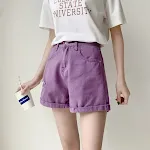 Paarse ripped denim shorts voor dames hoge taille losse A-lijn wijde pijpen broek, perfect voor een casual en comfortabele zomerlook — foto 5