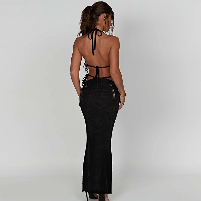 Title 16, Halter Chest Wrap Hollow Out Stitching Self-tie...