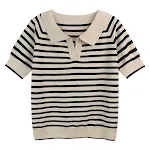 Dunne gestreepte zomer-T-shirt met korte mouwen, gebreid, ademend en lichtgewicht, perfect voor warme dagen en een casual look. — foto 1