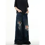 American Retro Ripped Design Mopping Jeans, Offering a Vintage, Comfortable Style, Perfect for Everyday Wear and a Relax — photo 13
