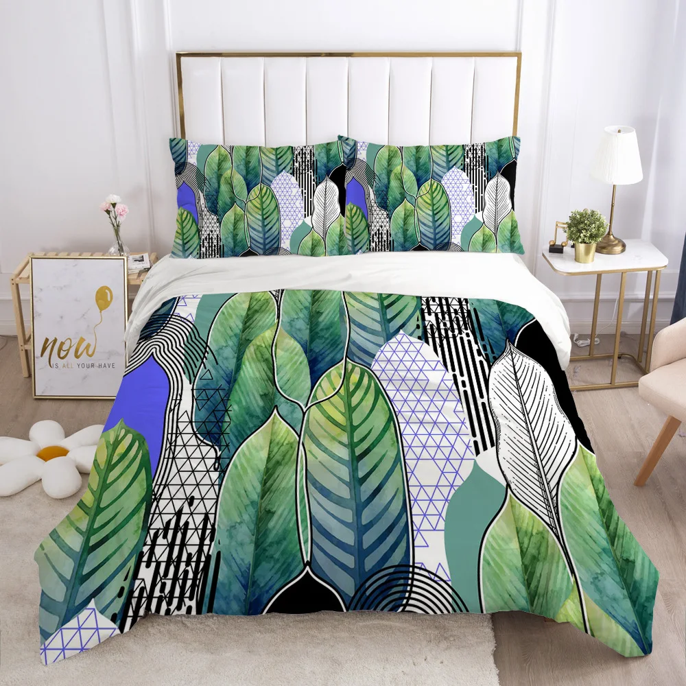 Title 9, Nordic Spring Bedding Set Green Leaf Quilt Cove...