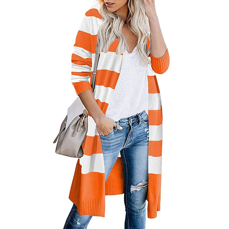 Title 3, Contrast Stripe Long Cardigan Womens Sweater