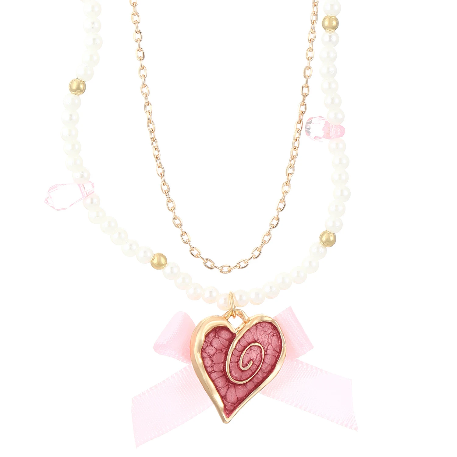 Colar de pérolas com laço de coração, corrente clavícula feminina. Adicione charme e elegância ao seu visual com esta joia. — foto 1