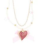 Colar de pérolas com laço de coração, corrente clavícula feminina. Adicione charme e elegância ao seu visual com esta joia. — foto 1