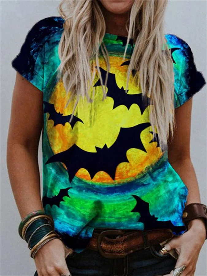 T-shirt da donna estiva irregolare con stampa digitale moda top a maniche corte a colori con scollo a V allentato — foto 42