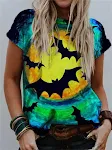T-shirt da donna estiva irregolare con stampa digitale moda top a maniche corte a colori con scollo a V allentato — foto 42