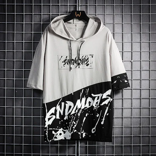 Title 5, Hooded Short Sleeved T Shirt Mens Loose Five P...