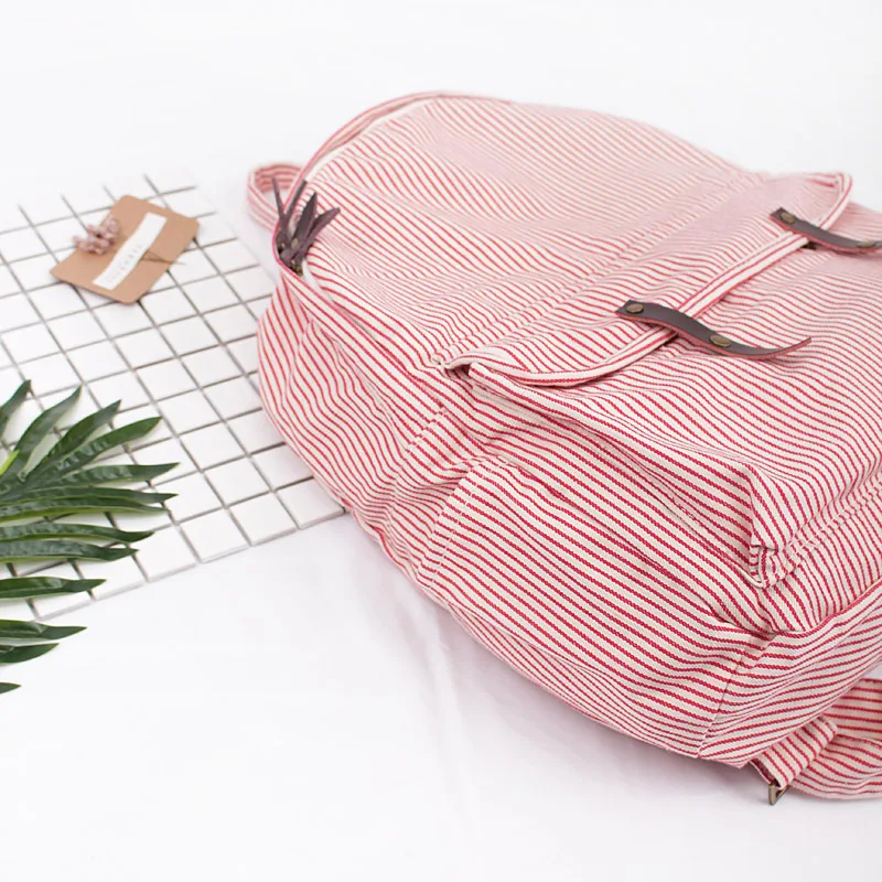 Mochila de lona listrada simples, moda casual, grande capacidade, perfeita para o dia a dia, confortável e estilosa para transportar tudo. — foto 8