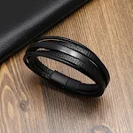 Pulseira de couro masculina vintage com fivela magnética multicamadas, design entrançado, pulseira de couro elegante e resistente para homens. — foto 5