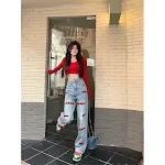 Jeans retas casuais com bordado de alfabeto, ideais para um visual descontraído e estiloso, oferecendo conforto e personalidade. — foto 1