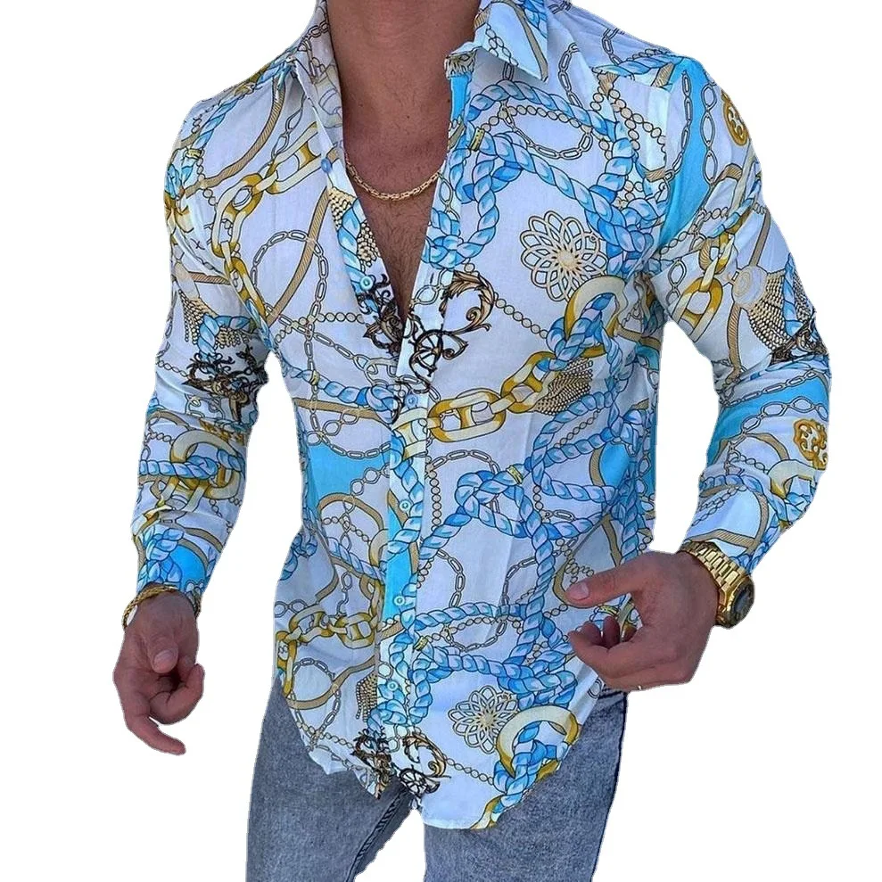 Spring and Autumn Lapel Single Breasted Printed Shirt Casual Slim-fitting Long Sleeve Street Wear Shirt. — photo 3