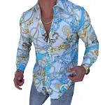 Spring and Autumn Lapel Single Breasted Printed Shirt Casual Slim-fitting Long Sleeve Street Wear Shirt. — photo 3