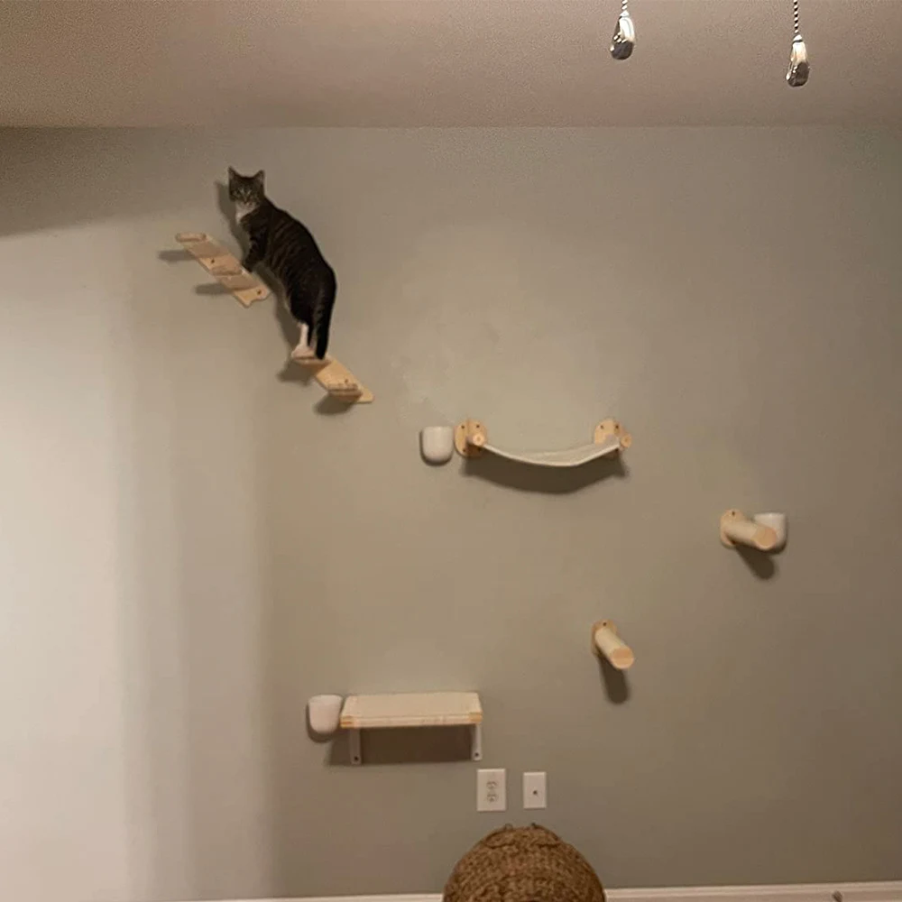 Title 5, Wooden Wall Cat Climbing Cat Sisal Scratching P...