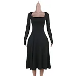 Fashionable slim fit dress with square collar, split, and long sleeves. This elegant dress is perfect for a stylish look — photo 2