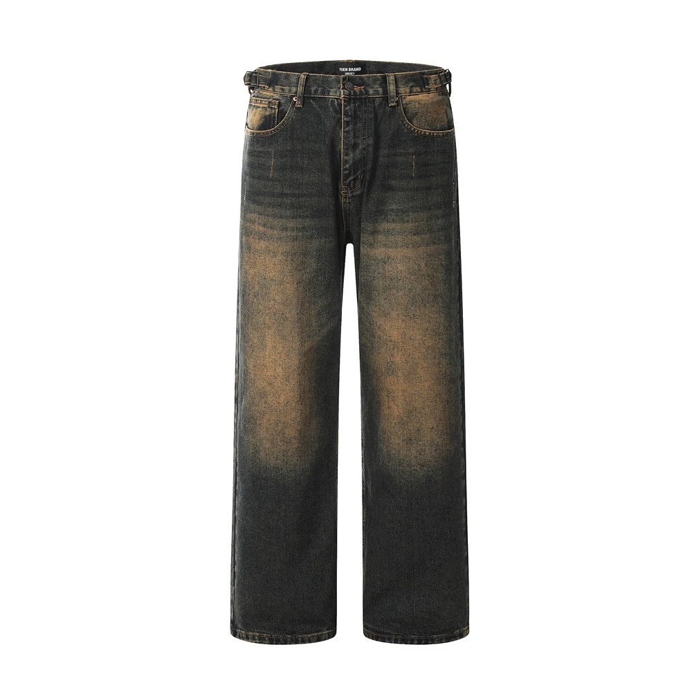 Heren jeans met wijde pijpen, contrastkleuren en wassing. Comfortabel en stijlvol voor een casual, moderne look. Perfect voor dagelijks gebruik. — foto 7