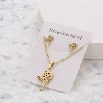 Conjunto colar com pingente de borboleta e brincos, aço inoxidável, geometria, elegante, ideal para mulheres. — foto 12