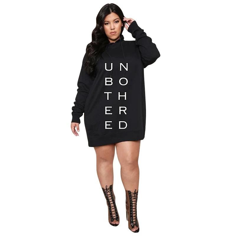 Vestidos Talla Grande Mujer con Estampado de Letras Sudadera con Capucha Casual Sueltos Mini Vestidos Trajes Primavera Cómodos — foto 1