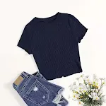Estilo coreano em torno do pescoço orelha de madeira curto topo ins malha camisa de fundo de correspondência interna — foto 31