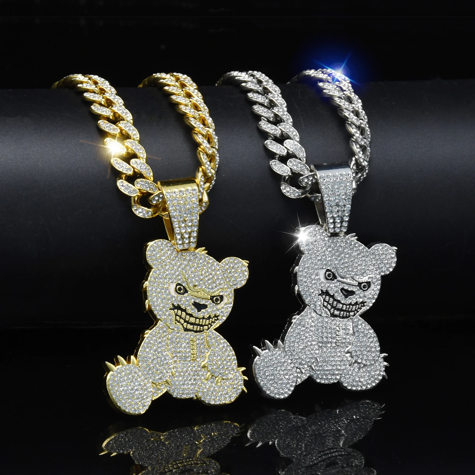 Colar Urso Sorridente Personalizado Masculino Diamantes Completo, acessório all-match para um visual sempre sofisticado — foto 2