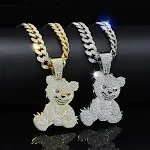 Colar Urso Sorridente Personalizado Masculino Diamantes Completo, acessório all-match para um visual sempre sofisticado — foto 2