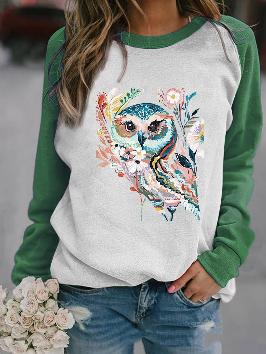 Top a maniche lunghe raglan girocollo con stampa grafica animale autunnale — foto 9