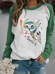 Top a maniche lunghe raglan girocollo con stampa grafica animale autunnale — foto 9